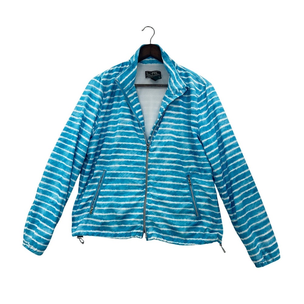 Lauren Ralph Lauren Active Jacket Womens L Blue White Stripe Zip Windbreaker